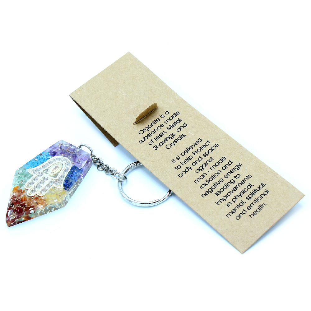 Ancient Wisdom Orgonite Power Keyring - Gemstone Chakra Hamsa