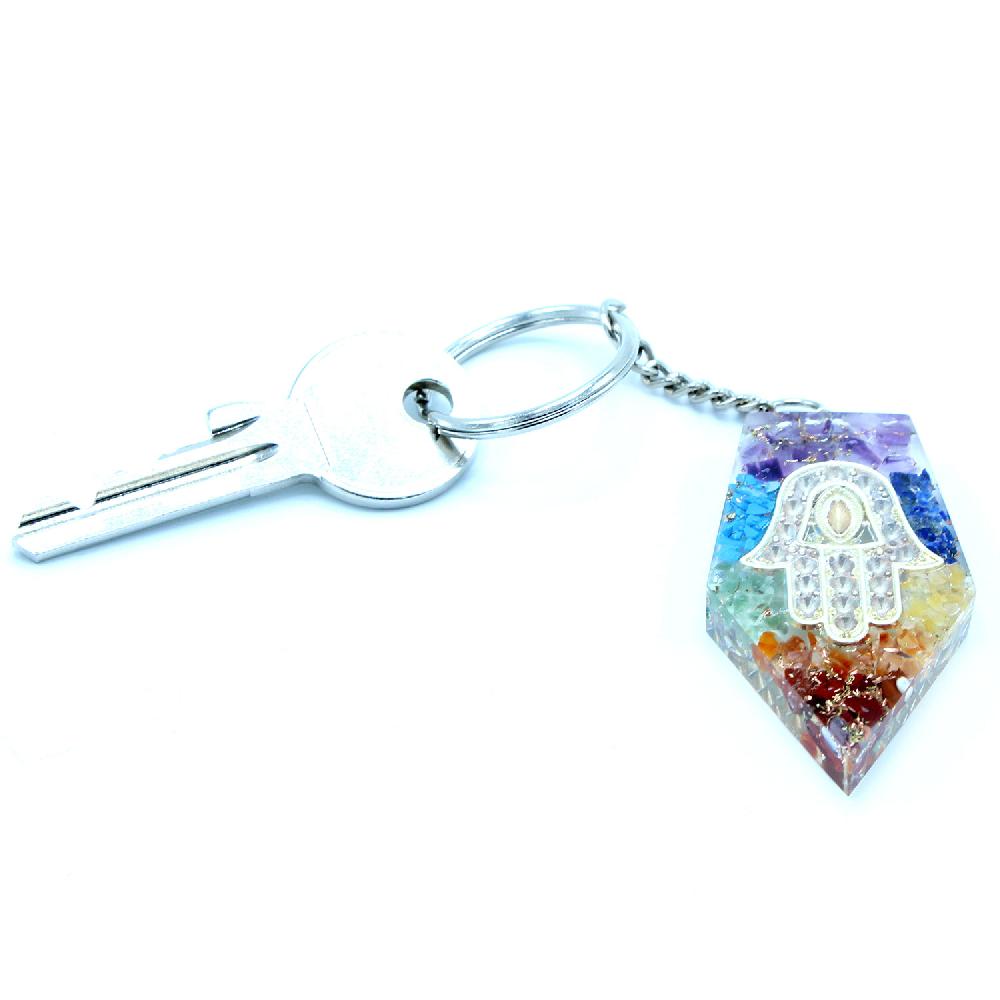 Ancient Wisdom Orgonite Power Keyring - Gemstone Chakra Hamsa
