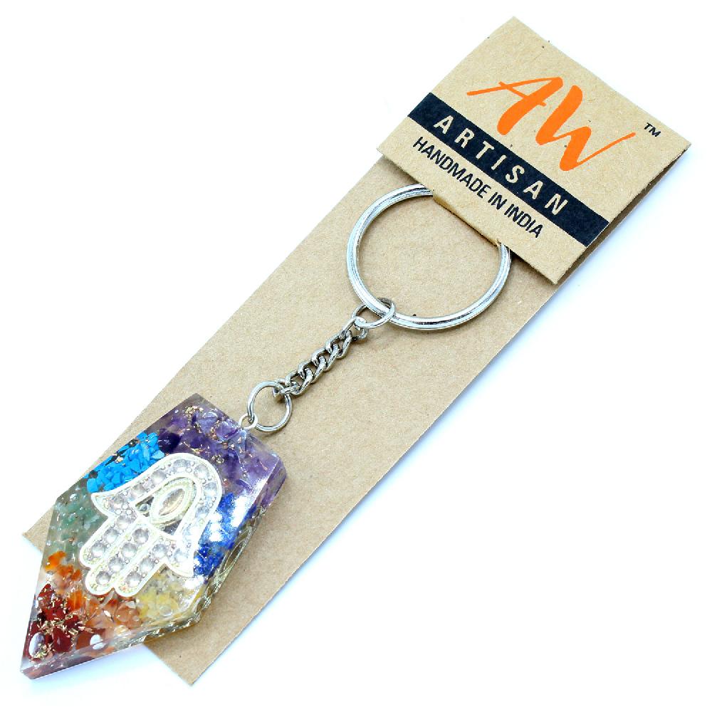 ancient wisdom Orgonite Power Keyring - Gemstone Chakra Hamsa