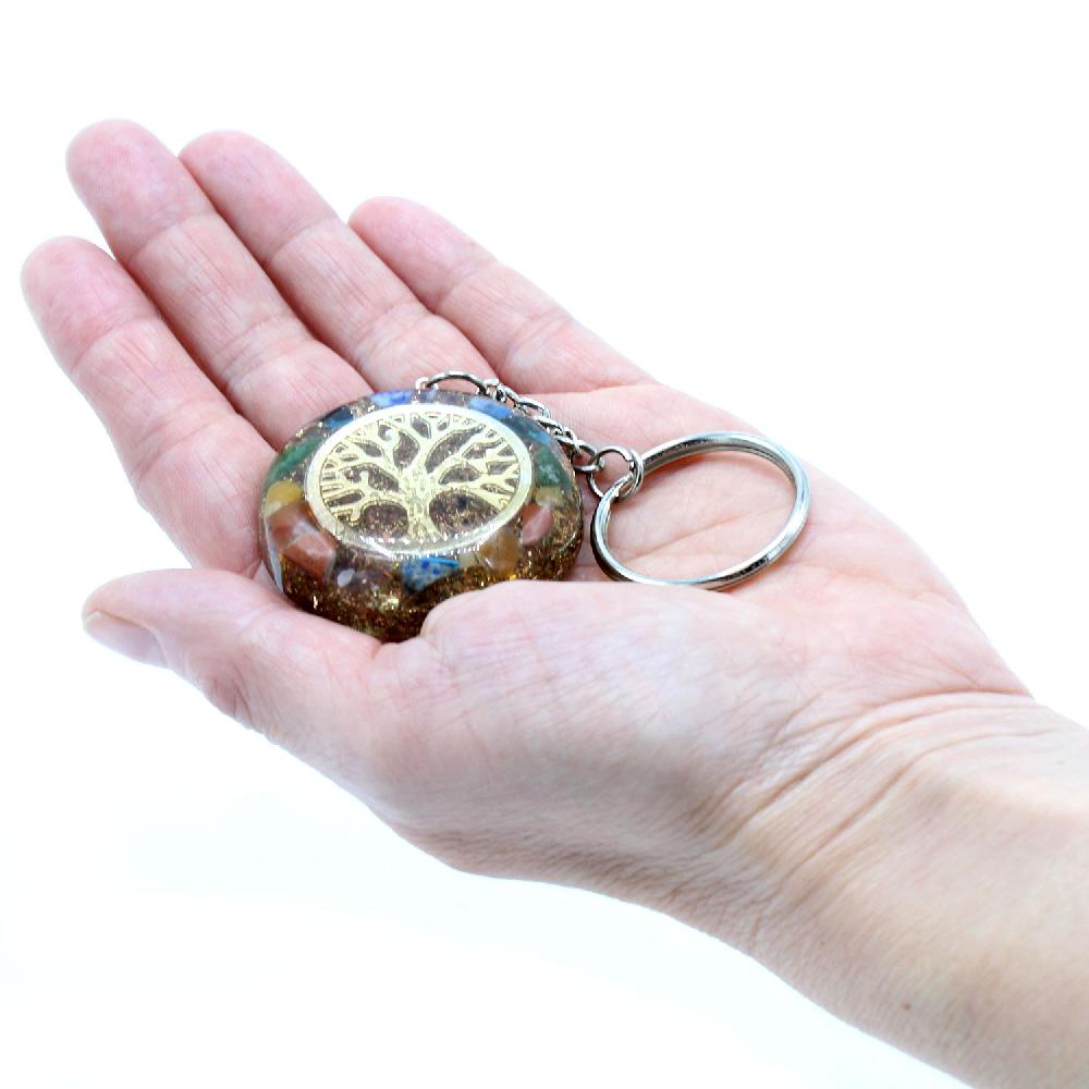 Ancient Wisdom Orgonite Power Keyring - Gemstones Chakra Tree Of Life