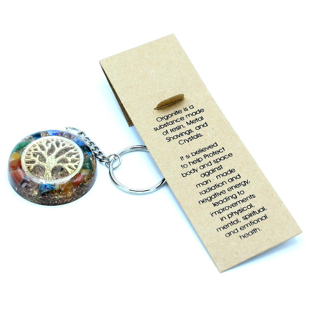 Ancient Wisdom Orgonite Power Keyring - Gemstones Chakra Tree Of Life