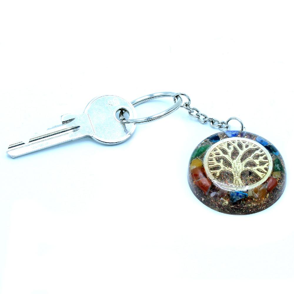 Ancient Wisdom Orgonite Power Keyring - Gemstones Chakra Tree Of Life