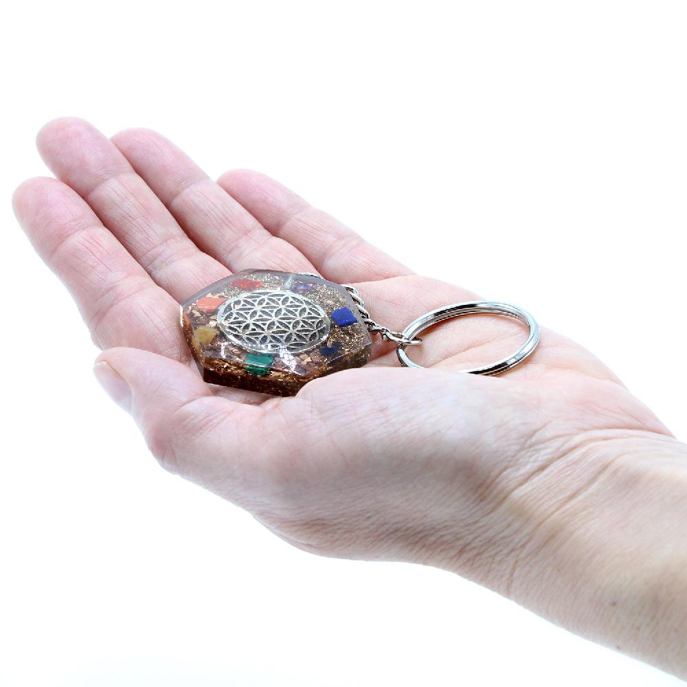 Ancient Wisdom Orgonite Power Keyring - Octagon Flower Of Life