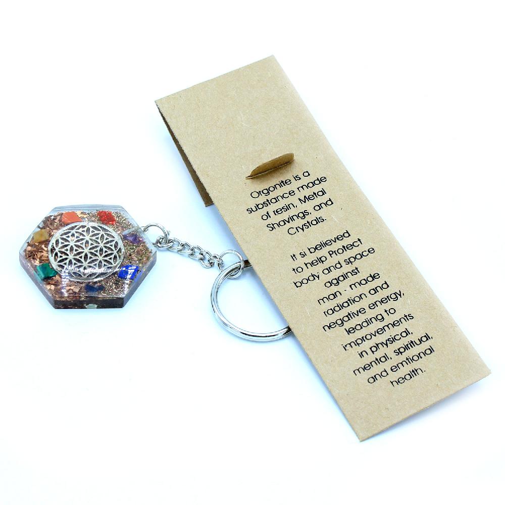 Ancient Wisdom Orgonite Power Keyring - Octagon Flower Of Life