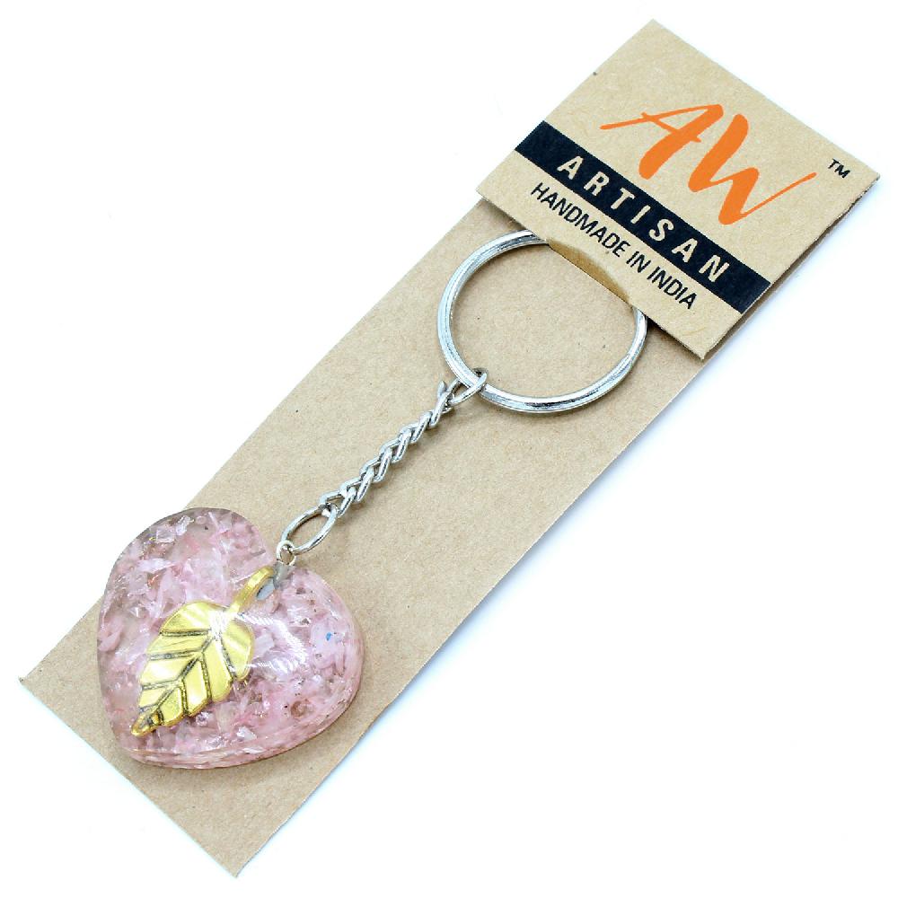 ancient wisdom Orgonite Power Keyring - Rose Quartz Heart Golden Leaf
