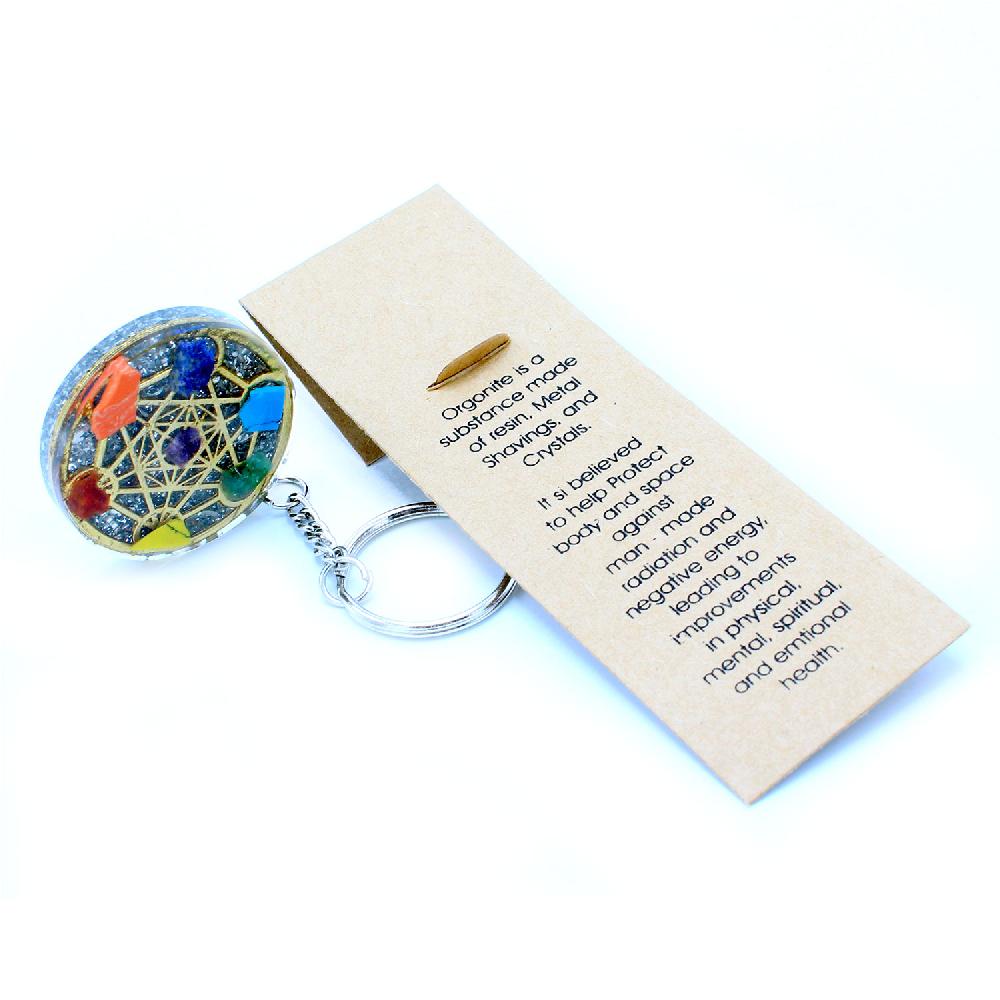 Ancient Wisdom Orgonite Power Keyring - Round Seven Chakra