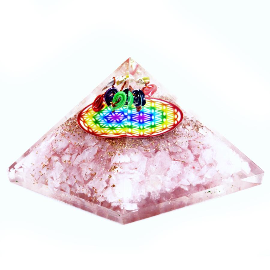 ancient wisdom Orgonite Pyramid - Rose Quartz Rainbow Flower of Life - 70 mm