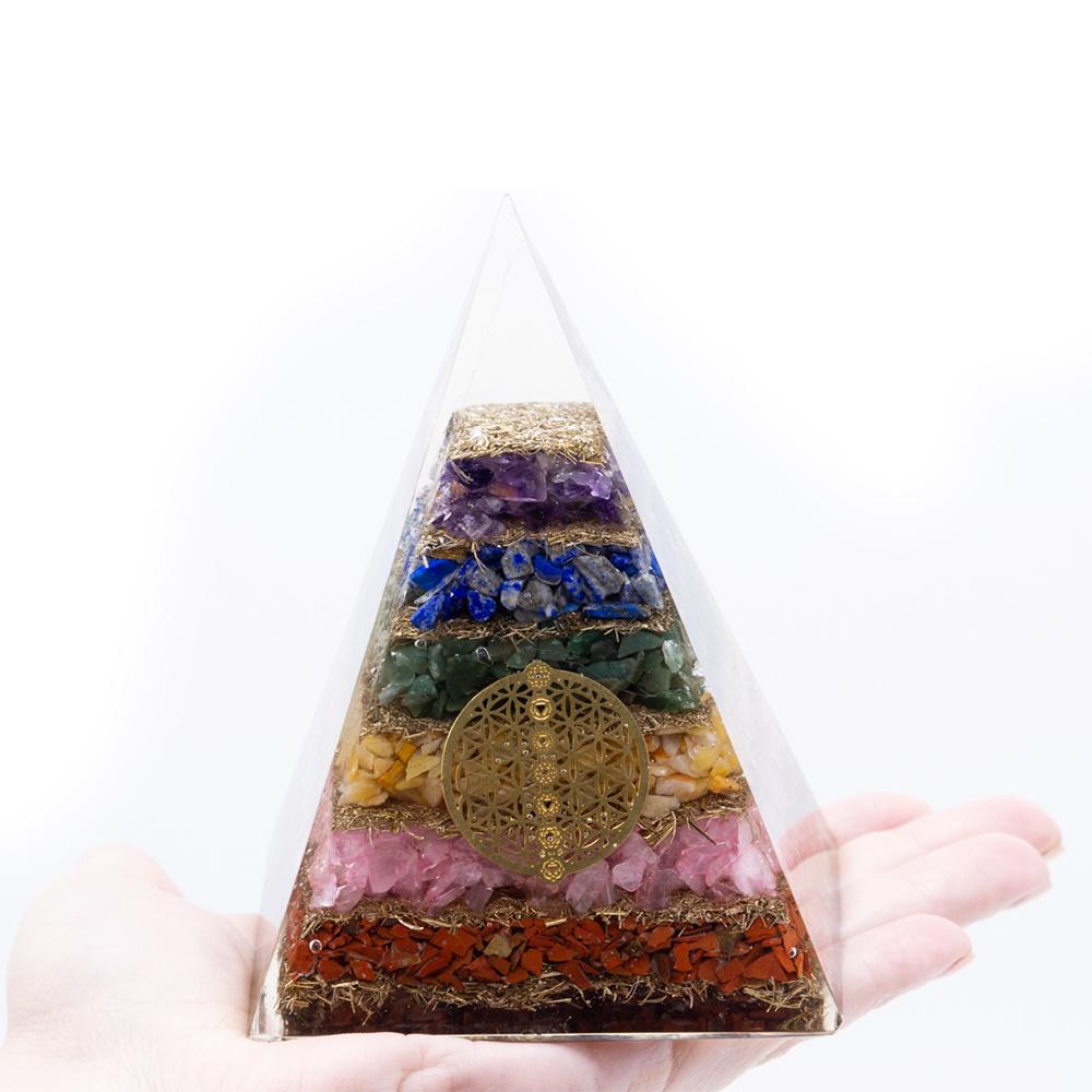 Ancient Wisdom Orgonite Pyramid - Seven Chakra Flower Of Life - 70 Mm