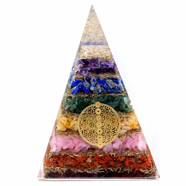 ancient wisdom Orgonite Pyramid - Seven Chakra Flower of Life - 70 mm