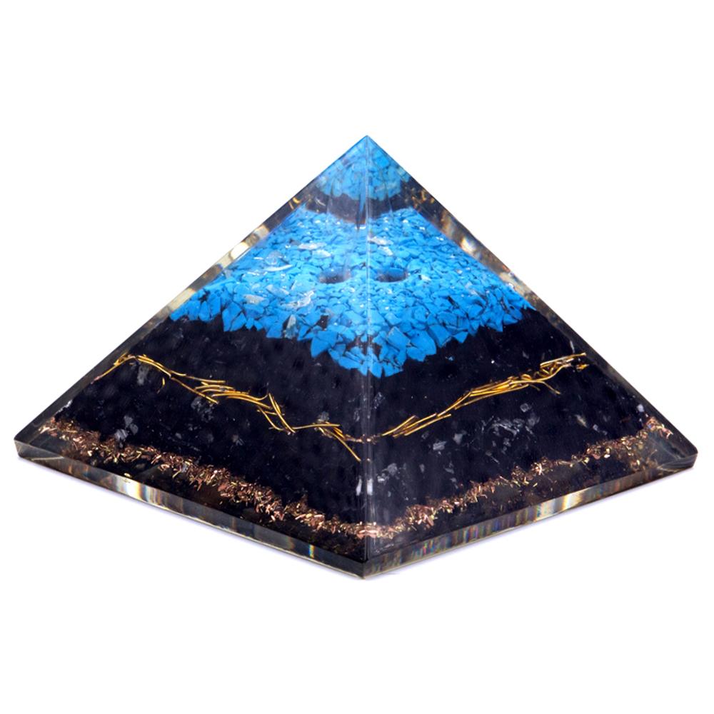 ancient wisdom Orgonite Pyramid - Turqoise and Black Tourmaline - 70 mm