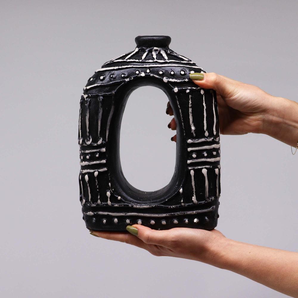 Ancient Wisdom Oval Donut Shaped Vase - Chocolate 23cm