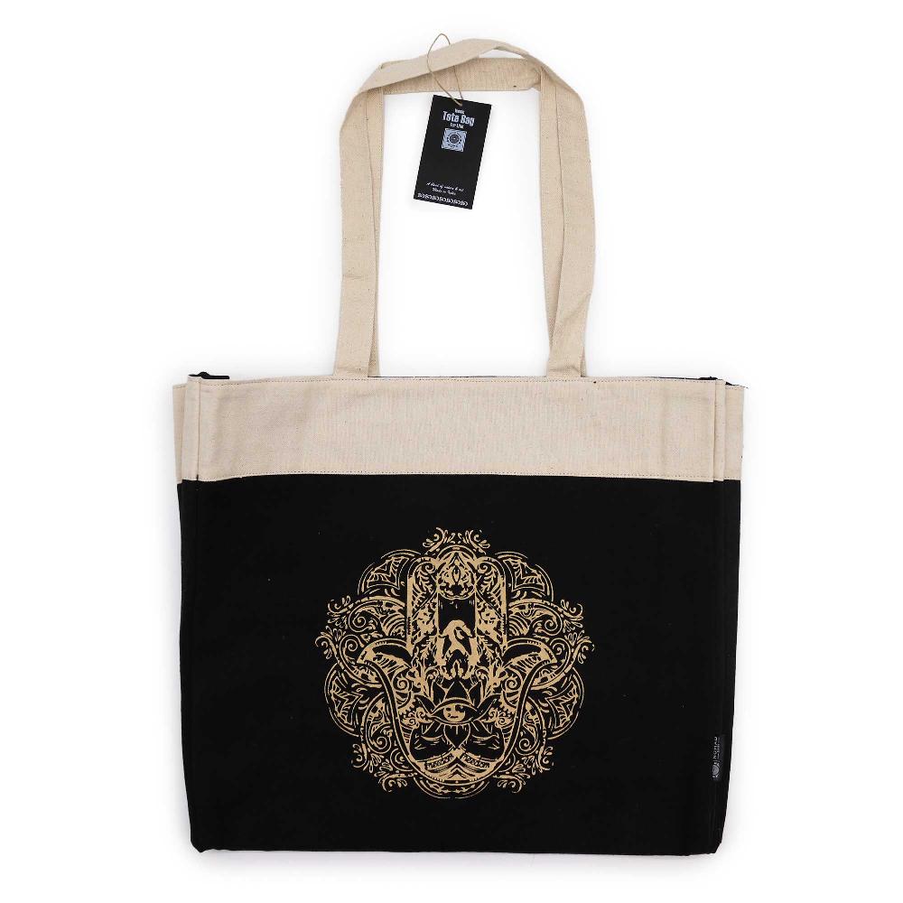 ancient wisdom Oversized Tote Bag Chocolate Stonewash 14oz - Freedom Hamsa