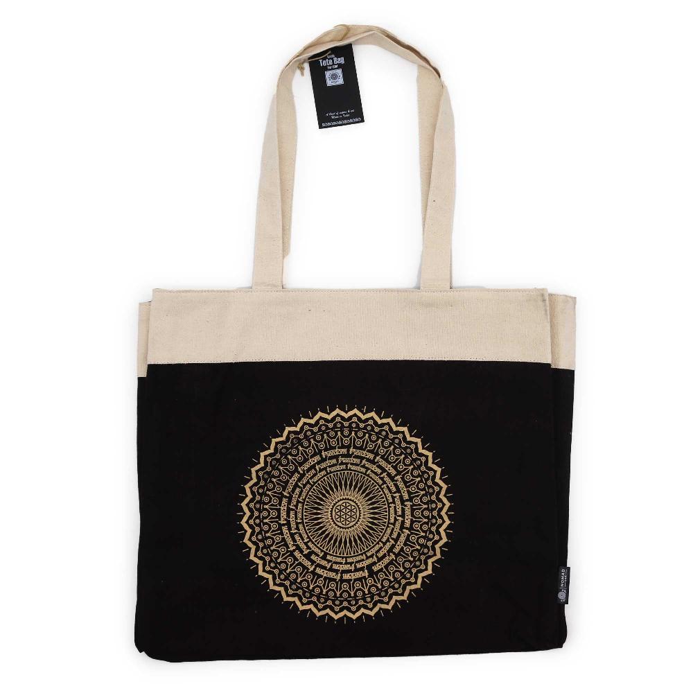 ancient wisdom Oversized Tote Bag Chocolate Stonewash 14oz - Freedom Mandala