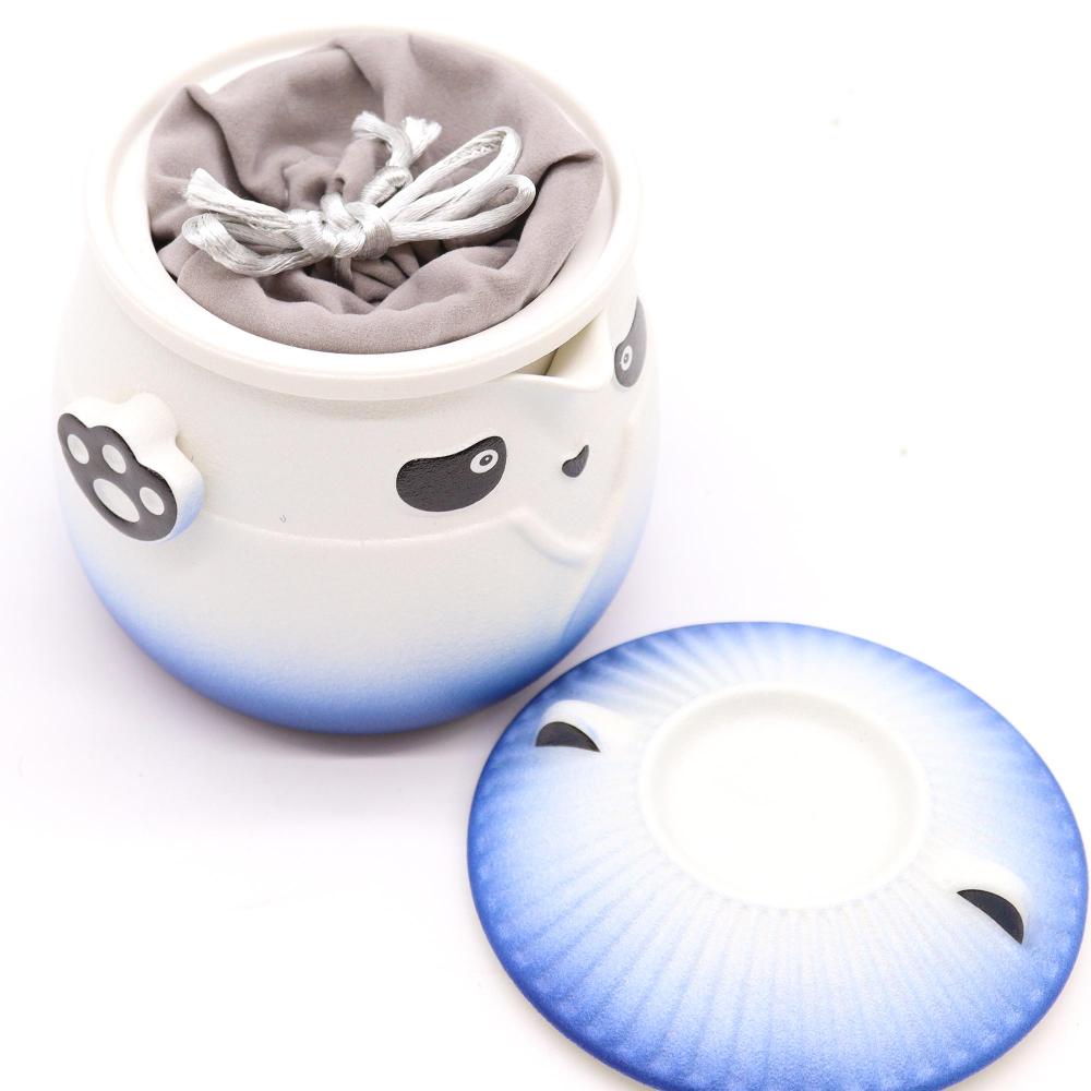 Ancient Wisdom Panda Teapot Set & Three Cups - Sky Blue