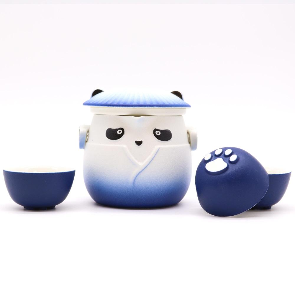 ancient wisdom Panda Teapot Set & Three Cups - Sky Blue