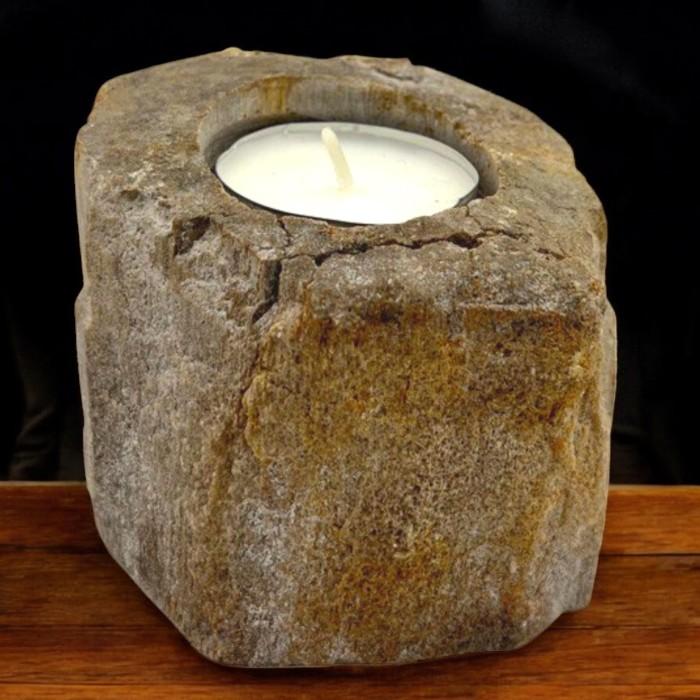 ancient wisdom Petrified Wood Candle Holder - Single Low
