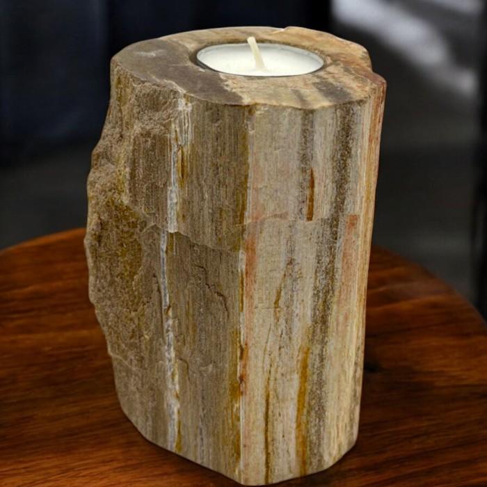 ancient wisdom Petrified Wood Candle Holder - Single Tall
