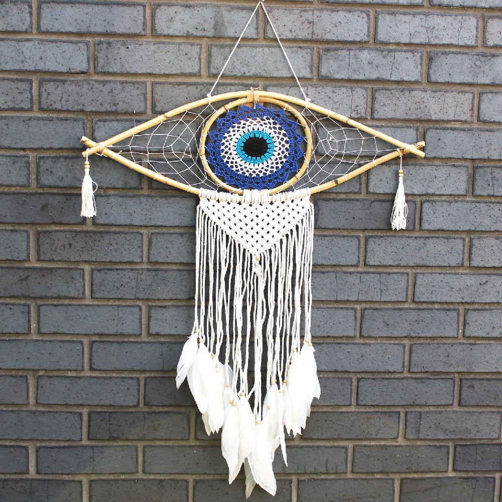 ancient wisdom Protection Dream Catcher - Lrg Macrame Evil Eye Blue/White/Black