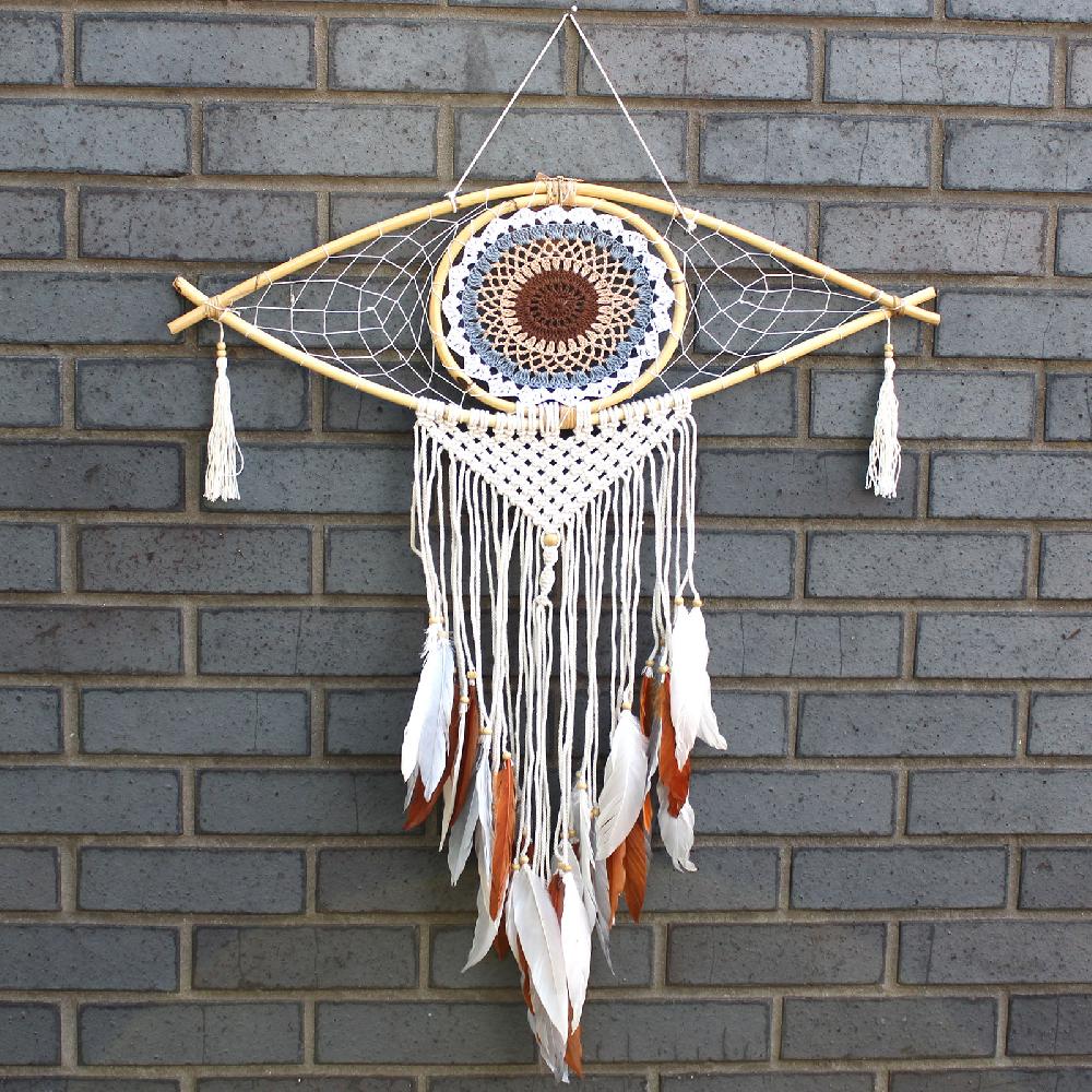 ancient wisdom Protection Dream Catcher - Lrg Macrame Evil Eye White/ Grey/Brown