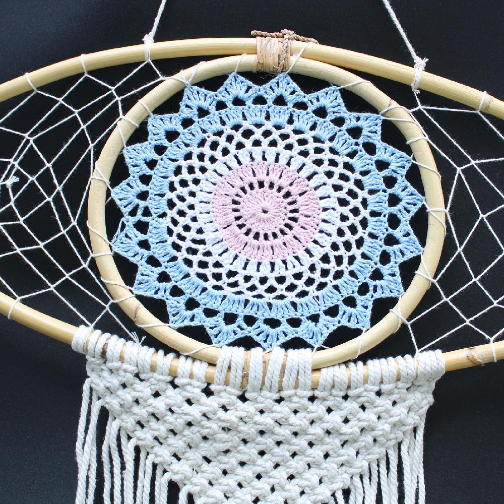 Ancient Wisdom Protection Dream Catcher - Lrg Macrame Eye Blue/ White/Pink