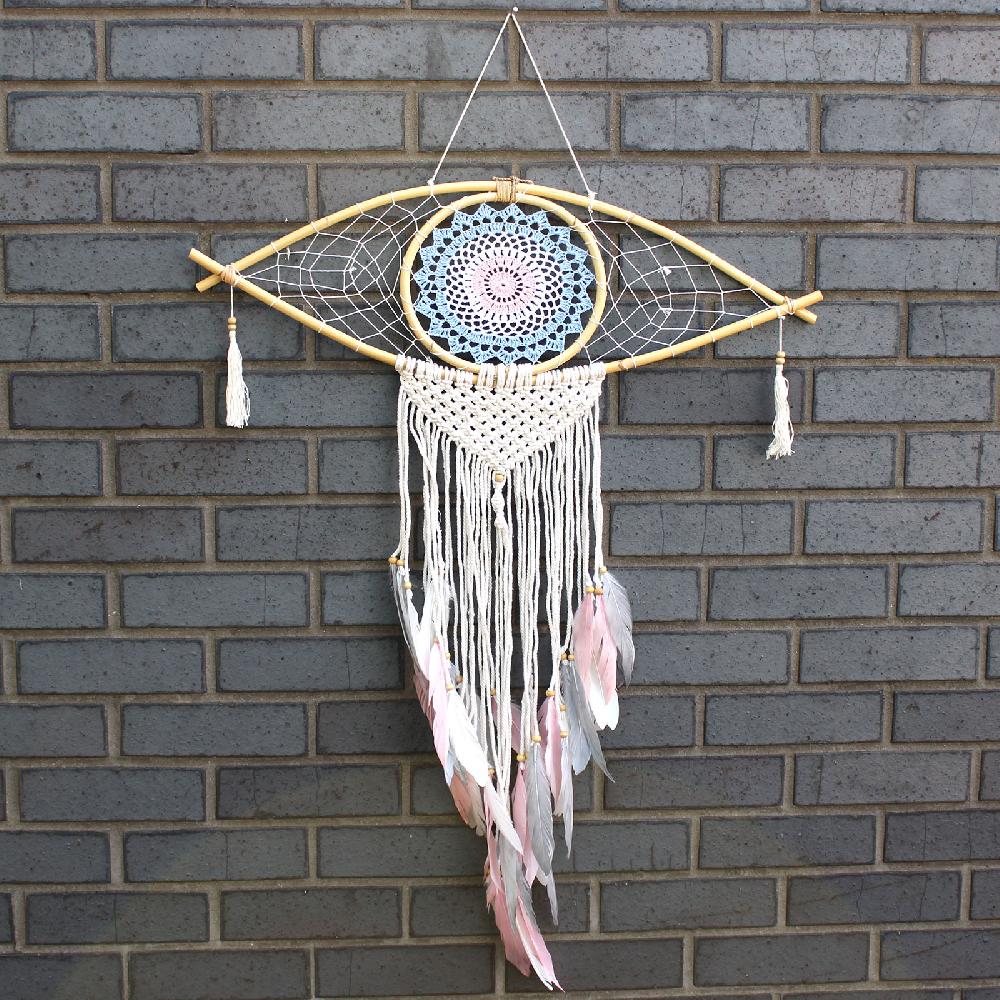 ancient wisdom Protection Dream Catcher - Lrg Macrame Eye Blue/ White/Pink