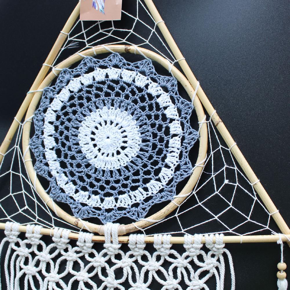 Ancient Wisdom Protection Dream Catcher - Lrg Macrame Pyramid White/Grey