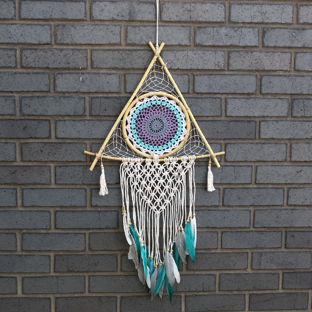 ancient wisdom Protection Dream Catcher - Lrg Macrame Pyramid White/Turquoise