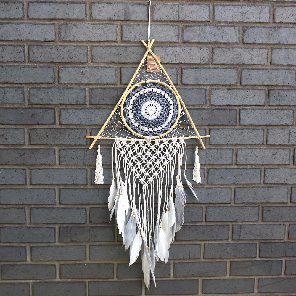 ancient wisdom Protection Dream Catcher - Lrg Macrame Pyramid White/Grey
