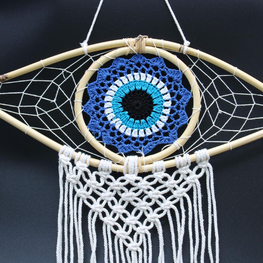 Ancient Wisdom Protection Dream Catcher - Med Macrame Evil Eye Blue/White/Black