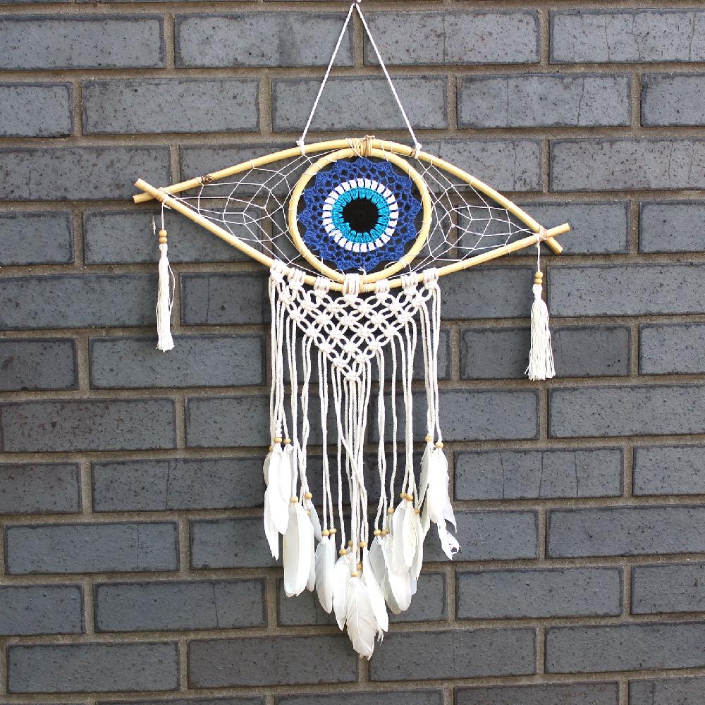 ancient wisdom Protection Dream Catcher - Med Macrame Evil Eye Blue/White/Black