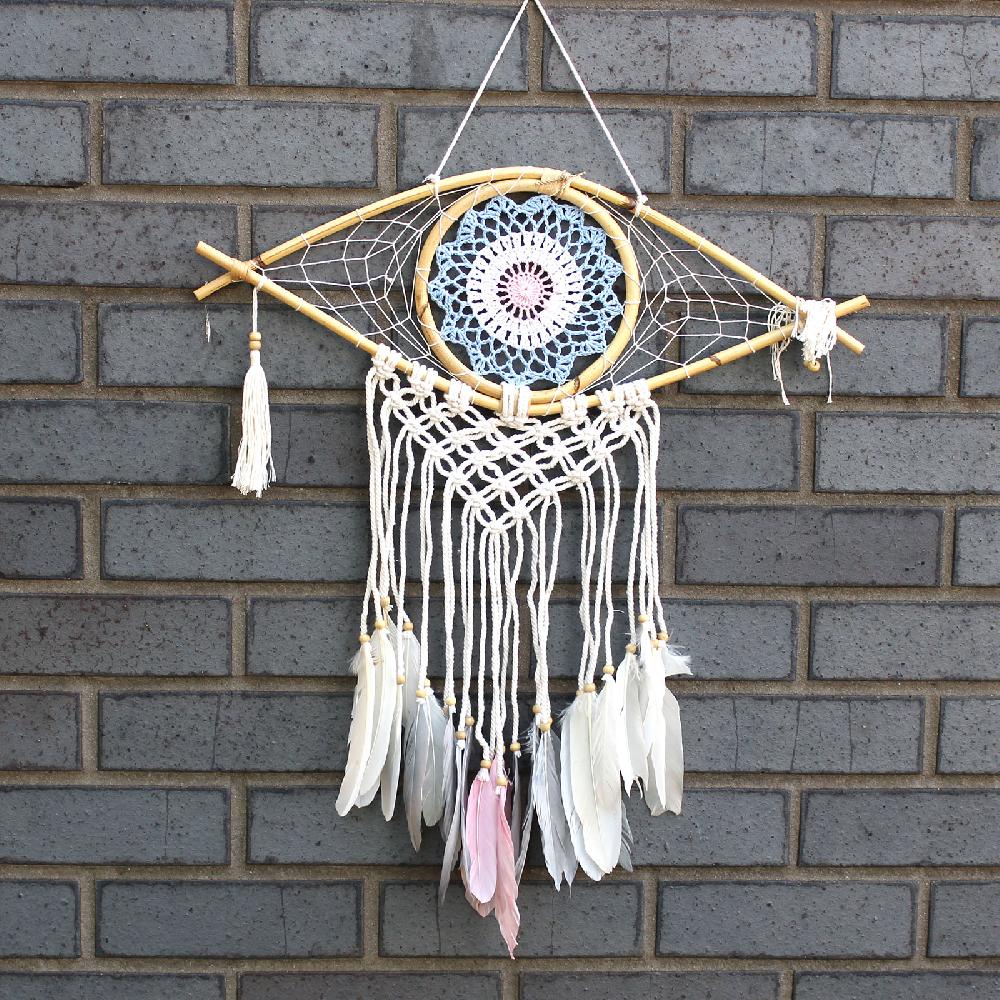 ancient wisdom Protection Dream Catcher - Med Macrame Evil Eye Blue/White/Pink