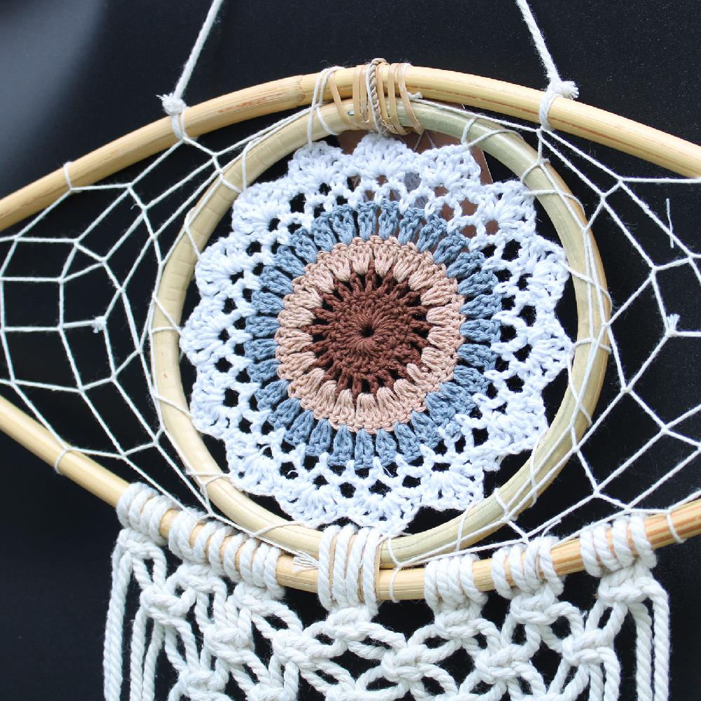 Ancient Wisdom Protection Dream Catcher - Med Macrame Evil Eye White/ Grey/Brown