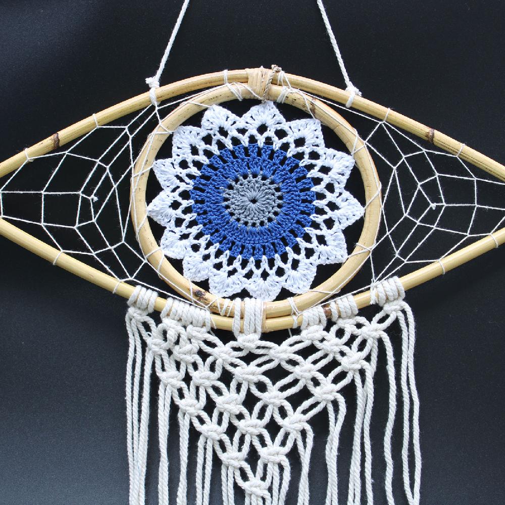 Ancient Wisdom Protection Dream Catcher - Med Macrame Evil Eye White/ Blue/Grey