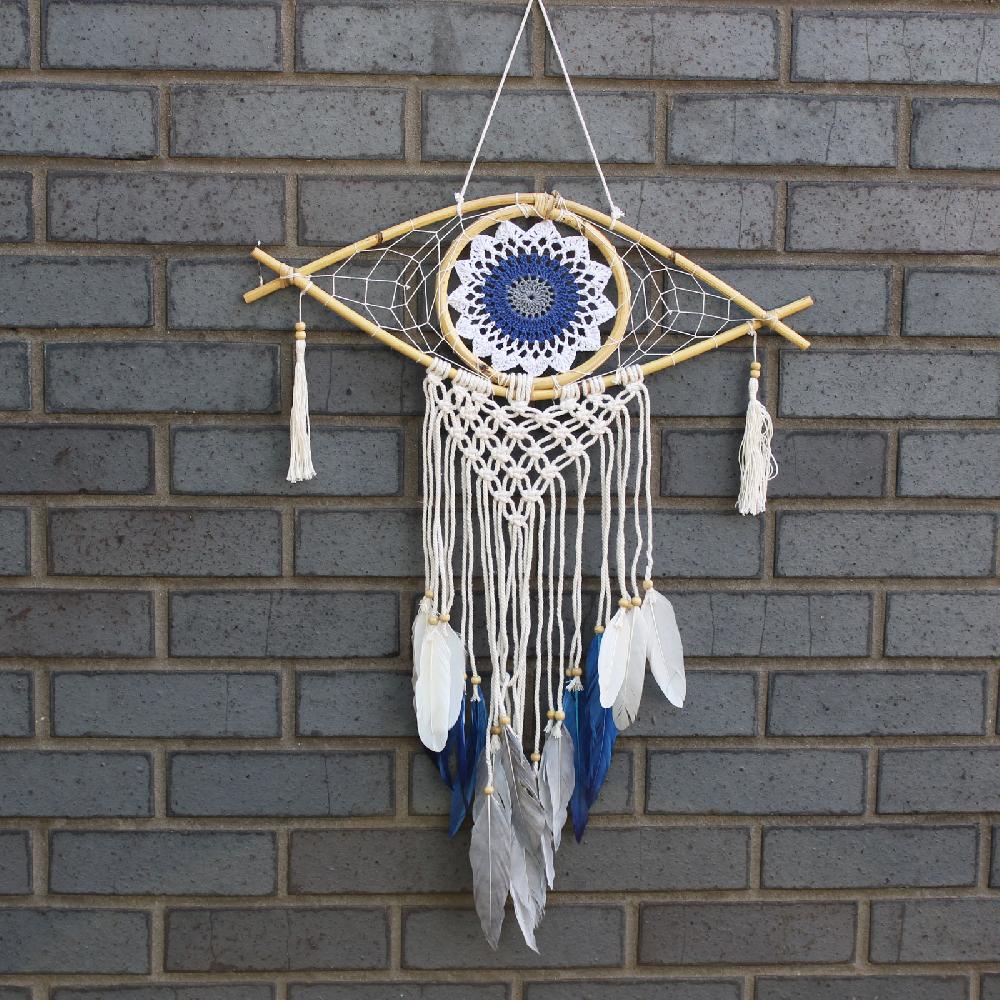 ancient wisdom Protection Dream Catcher - Med Macrame Evil Eye White/ Blue/Grey