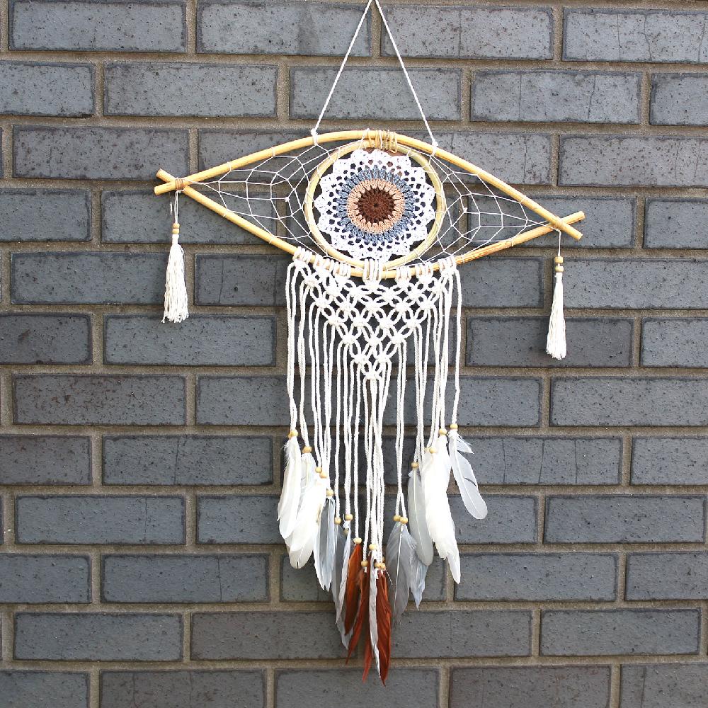 ancient wisdom Protection Dream Catcher - Med Macrame Evil Eye White/ Grey/Brown