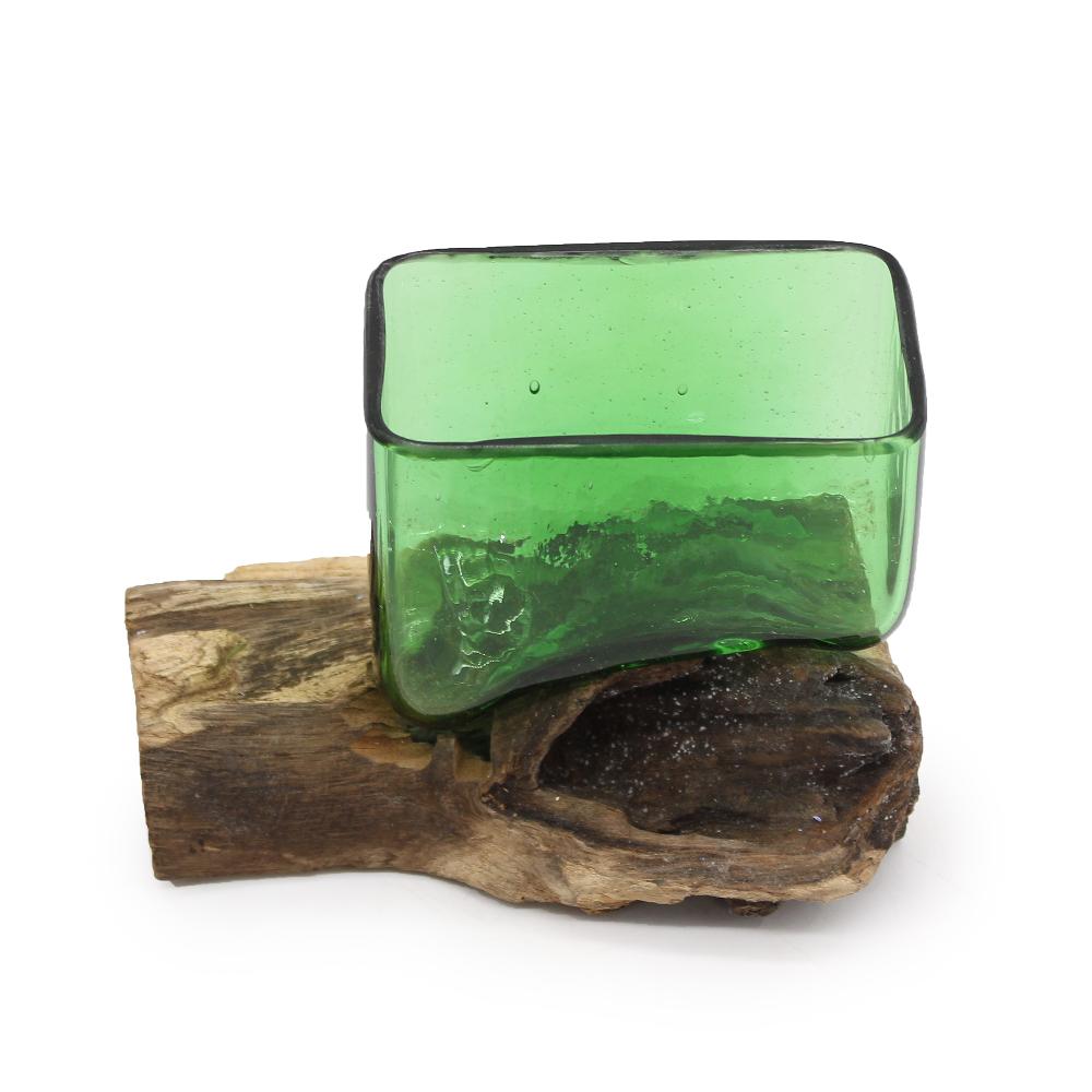 Ancient Wisdom Recycled Beer Bottles - Square Bowl On Wood