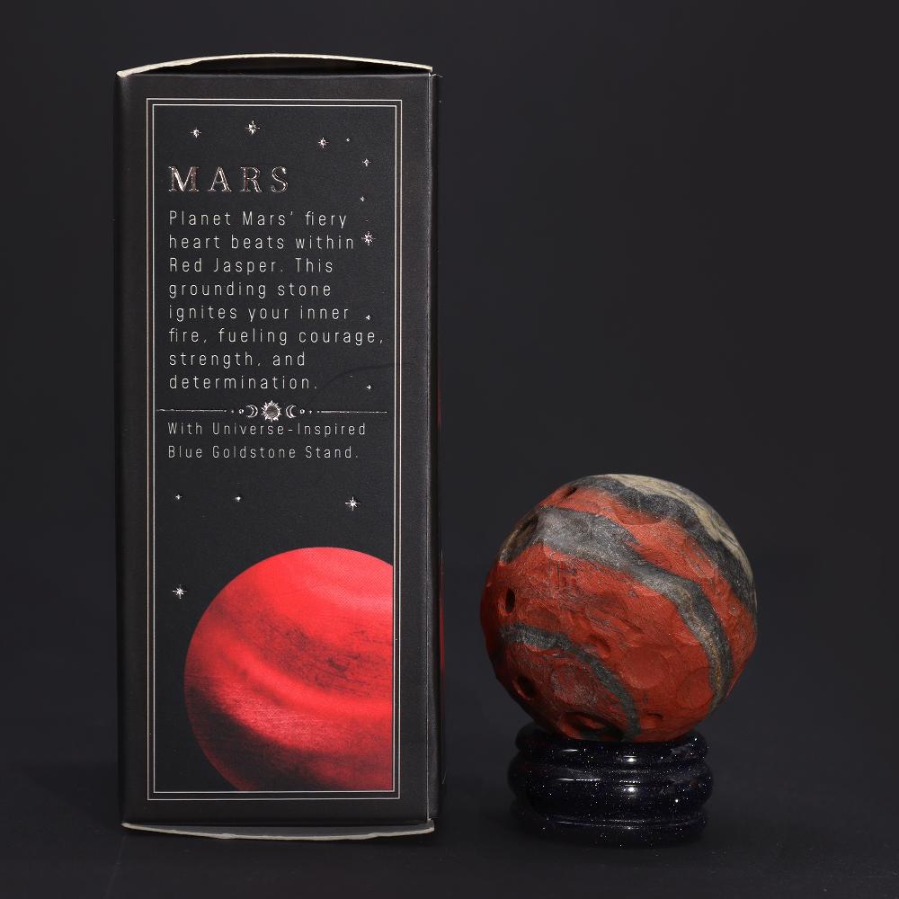 ancient wisdom Red Jasper Planet on a Solar Goldstone Stand (MARS) - 40mm