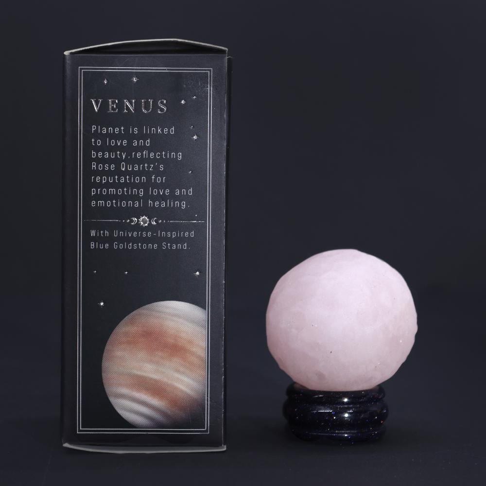 ancient wisdom Rose Quartz Planet on a Solar Goldstone Stand (VENUS) - 40mm