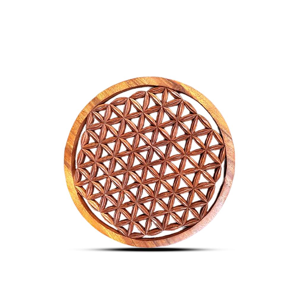 ancient wisdom Round Decorative Wooden Flower of Life Panel 30cm