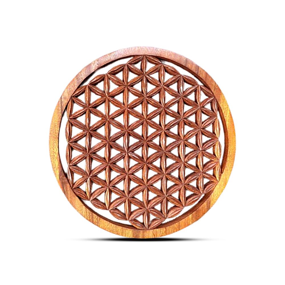ancient wisdom Round Decorative Wooden Flower of Life Panel 40cm