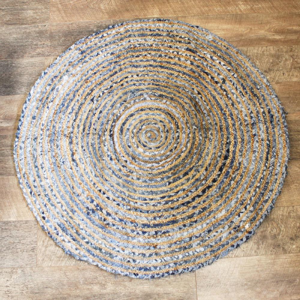 ancient wisdom Round Jute and Recycle Denim Rug - 120 cm