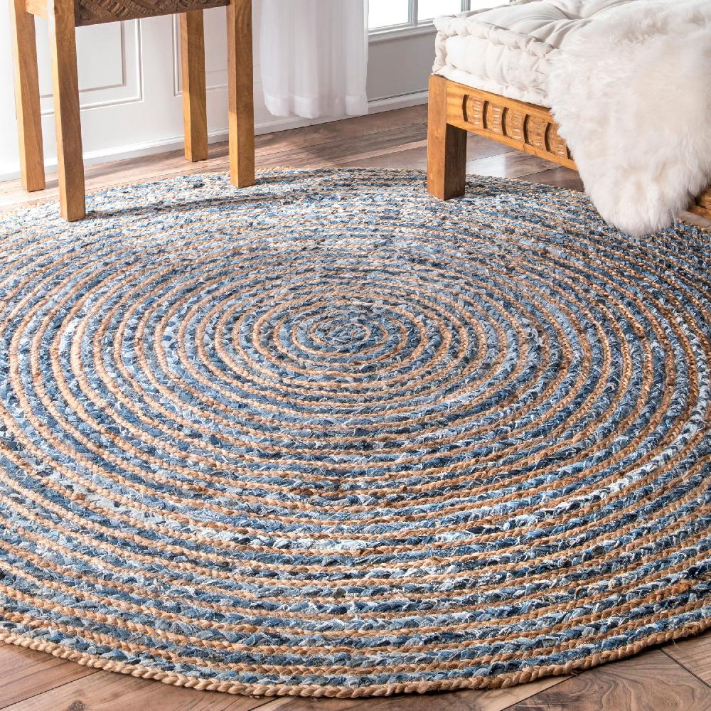 Ancient Wisdom Round Jute And Recycle Denim Rug- 90 Cm