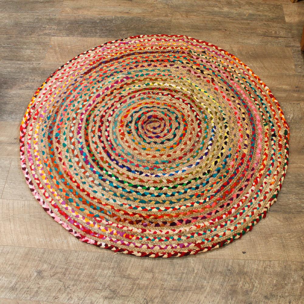 Ancient Wisdom Round Jute And Recycled Cotton Rug - 120 Cm