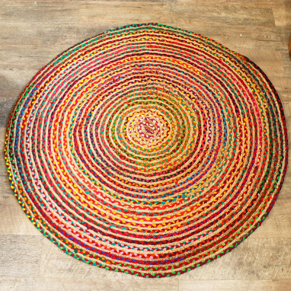 ancient wisdom Round Jute and Recycled Cotton Rug - 150 cm