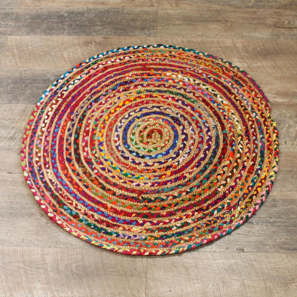Ancient Wisdom Round Jute And Recycled Cotton Rug - 90 Cm
