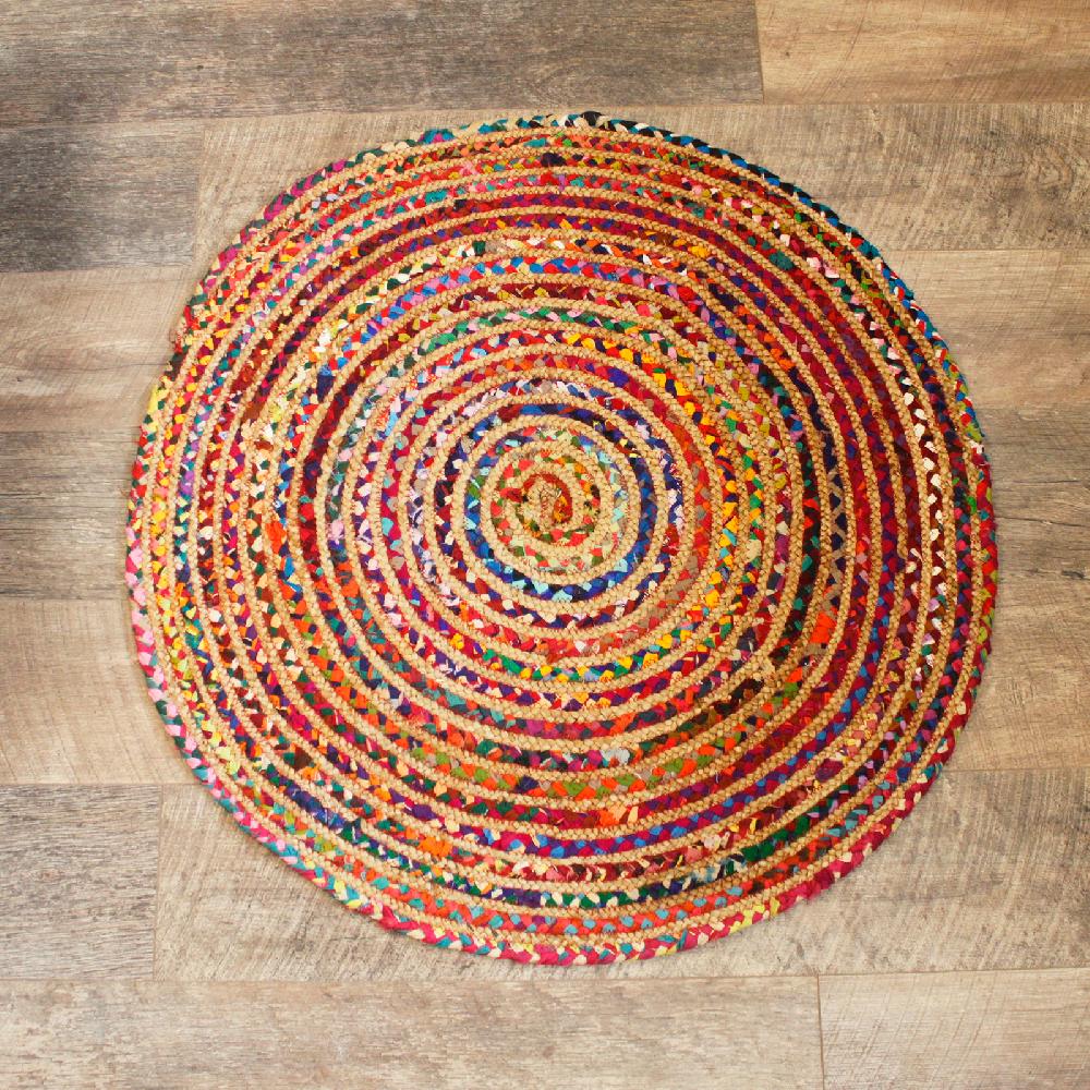 ancient wisdom Round Jute and Recycled Cotton Rug - 90 cm