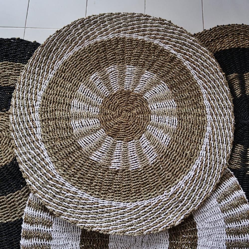 Ancient Wisdom Round Seagrass White & Tan - Inner Sun - 1m