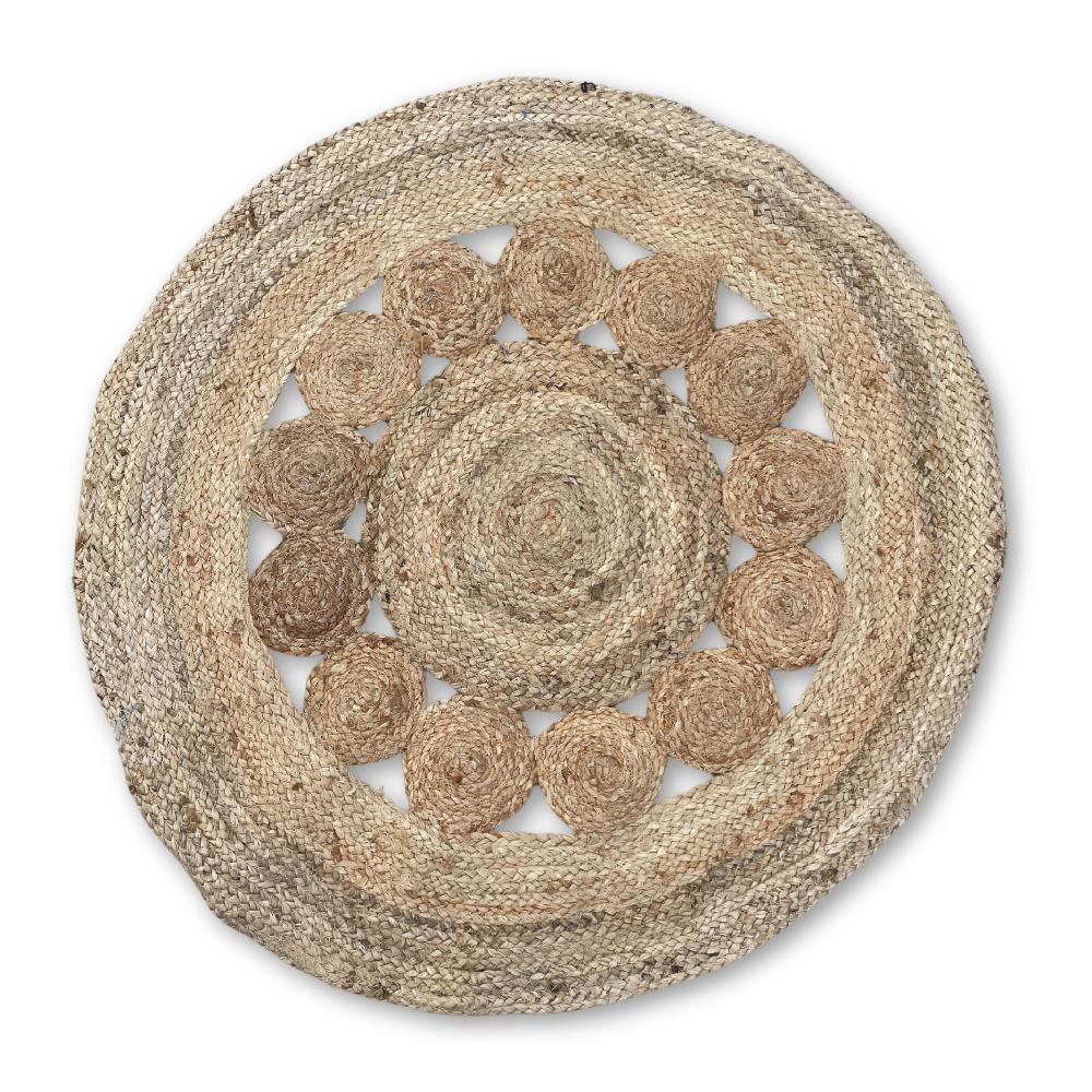Ancient Wisdom Round Soft Jute Rug Circles Inside 90cm