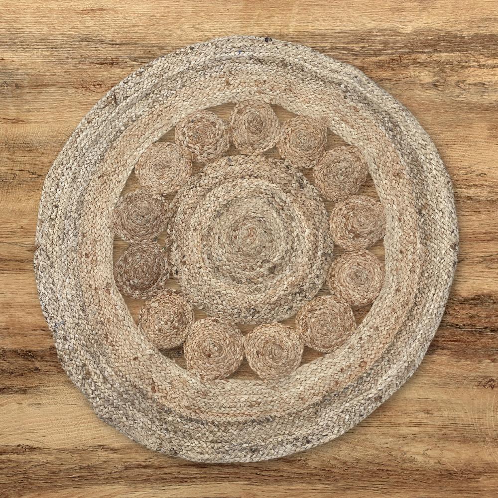 Ancient Wisdom Round Soft Jute Rug Circles Inside 90cm