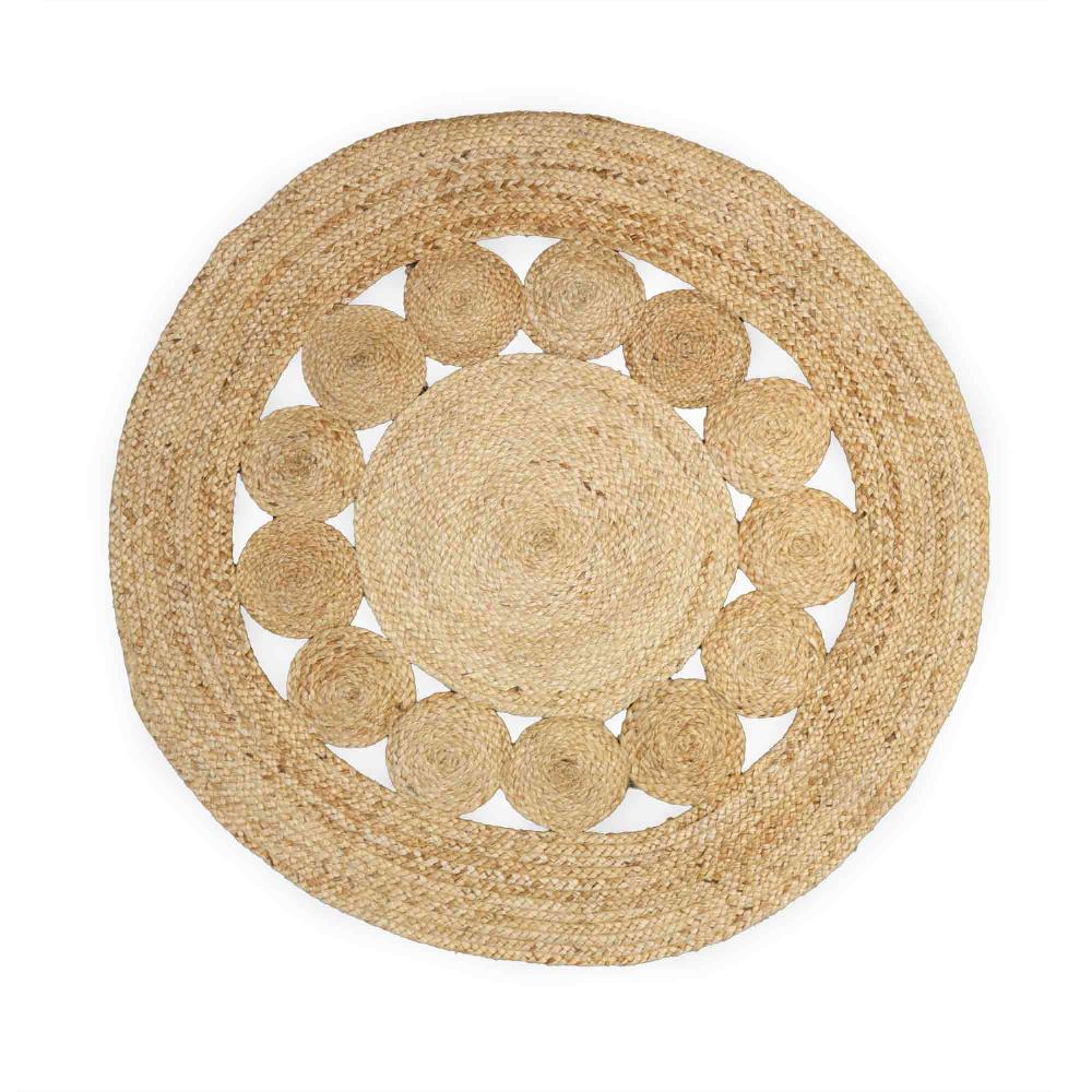 ancient wisdom Round Soft Jute Rug Circles Inside 90cm